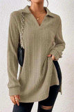 Slit Johnny Collar Long Sleeve Sweater - Trendsi - Flyclothing LLC