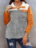 Color Block Collared Sweatshirt with Pockets - Trendsi - Flyclothing LLC