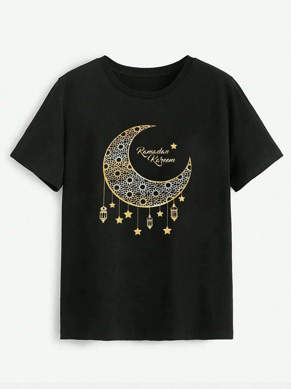 Moon Graphic Round Neck Short Sleeve T-Shirt - Trendsi - Flyclothing LLC
