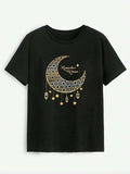 Moon Graphic Round Neck Short Sleeve T-Shirt - Trendsi - Flyclothing LLC