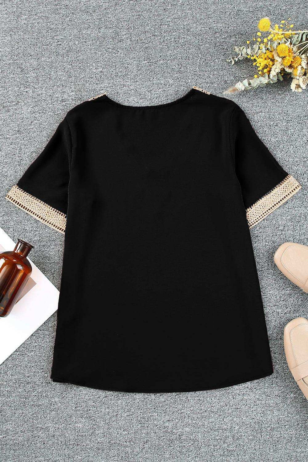 Contrast V-Neck Blouse - Trendsi - Flyclothing LLC