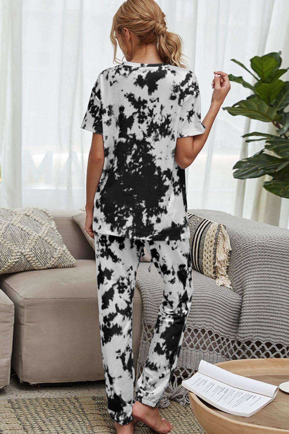 Tie-Dye Tee and Drawstring Waist Joggers Lounge Set - Trendsi - Flyclothing LLC