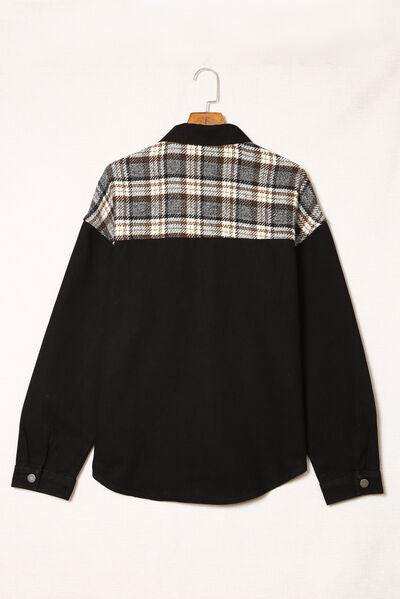 Plaid Pocketed Button Up Denim Jacket - Trendsi - Flyclothing LLC