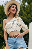Polka Dot One-Shoulder Ruffled Crop Top - Trendsi - Flyclothing LLC