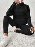Ribbed Turtleneck Top and Pants Set - Trendsi - Flyclothing LLC