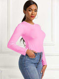 Round Neck Long Sleeve Bodysuit - Trendsi - Flyclothing LLC