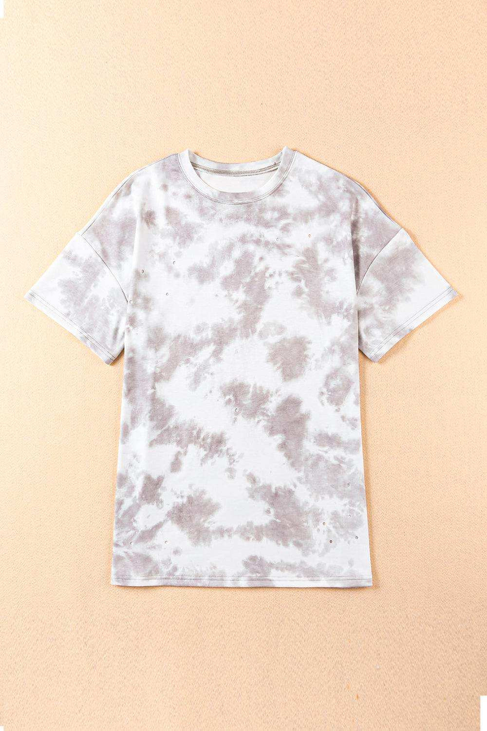 Tie-Dye Round Neck Short Sleeve Tunic Tee - Trendsi - Flyclothing LLC