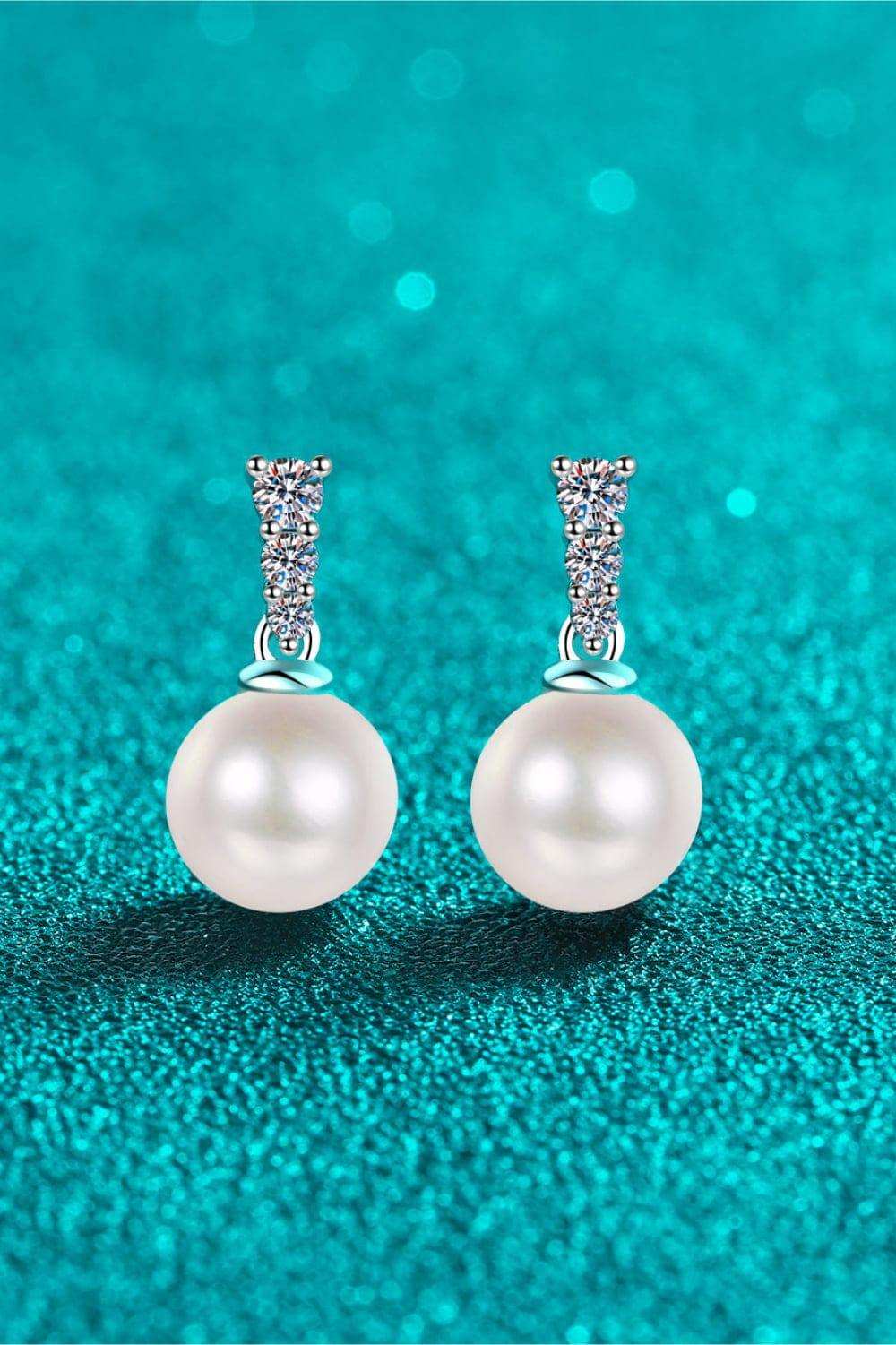 Moissanite Pearl Drop Earrings - Trendsi - Flyclothing LLC