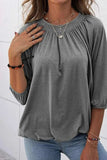 Gathered Detail Round Neck T-Shirt - Trendsi - Flyclothing LLC
