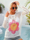 Flower Graphic Lace-Up Openwork Hooded Cover Up - Trendsi - Flyclothing LLC