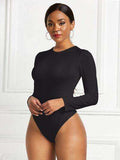 Round Neck Long Sleeve Bodysuit - Trendsi - Flyclothing LLC