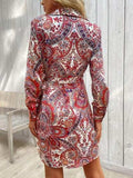 Tied Printed Long Sleeve Mini Dress - Trendsi - Flyclothing LLC