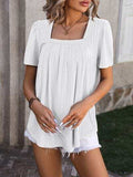 Ruched Square Neck Short Sleeve Blouse - Trendsi - Flyclothing LLC