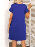 Round Neck Flounce Sleeve Dress with Pockets - Trendsi - Flyclothing LLC