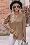 Round Neck Puff Sleeve Ribbed Top - Trendsi - Flyclothing LLC