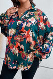 Plus Size Printed Johnny Collar Long Sleeve Blouse - Trendsi - Flyclothing LLC