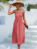 Decorative Button Spaghetti Strap Midi Dress - Trendsi - Flyclothing LLC