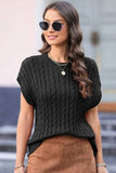 Cable-Knit Round Neck Cap Sleeve Sweater - Trendsi - Flyclothing LLC