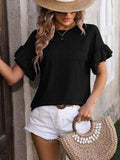 Ruffled Round Neck Short Sleeve Blouse - Trendsi - Flyclothing LLC
