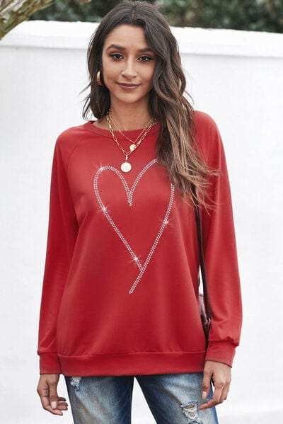 Heart Round Neck Long Sleeve Sweatshirt - Trendsi - Flyclothing LLC