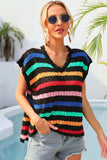 Striped V-Neck Slit Cover Up - Trendsi - Flyclothing LLC