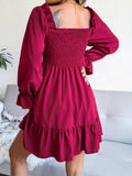 Smocked Flounce Sleeve Square Neck Dress - Trendsi - Flyclothing LLC