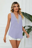Contrast Trim Plunge Sleeveless Blouse - Trendsi - Flyclothing LLC