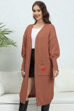 Lantern Sleeve Open Front Pocketed Cardigan - Trendsi - Flyclothing LLC