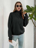 Turtleneck Zip Up Long Sleeve Knit Top - Trendsi - Flyclothing LLC