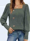 Decorative Button Square Neck Top - Trendsi - Flyclothing LLC