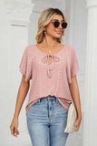 Eyelet Tie-Neck Flutter Sleeve Top - Trendsi - Flyclothing LLC