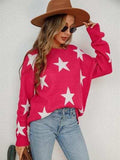 Star Round Neck Dropped Shoulder Sweater - Trendsi - Flyclothing LLC