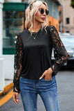 Openwork Round Neck Long Sleeve Blouse - Trendsi - Flyclothing LLC