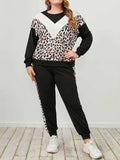 Plus Size Leopard Sweatshirt and Sweatpants Set - Trendsi - Flyclothing LLC
