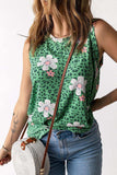 Printed Side Slit Round Neck Tank - Trendsi - Flyclothing LLC