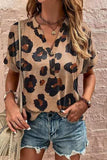 Leopard Half Button Short Sleeve T-Shirt - Trendsi - Flyclothing LLC