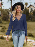 V-Neck Flounce Sleeve Blouse - Trendsi - Flyclothing LLC