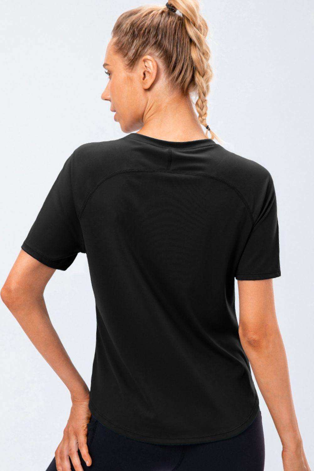 Round Neck Raglan Sleeve Active Tee - Trendsi - Flyclothing LLC