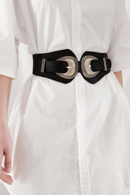 Shell Double Buckle Elastic Wide Belt - Trendsi - Flyclothing LLC