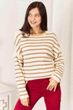 Double Take Striped Boat Neck Sweater - Trendsi - Flyclothing LLC