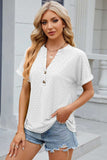 Eyelet Notched Short Sleeve T-Shirt - Trendsi - Flyclothing LLC
