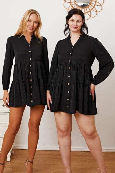 Ruffled Button Up Long Sleeve Tiered Shirt - Trendsi - Flyclothing LLC