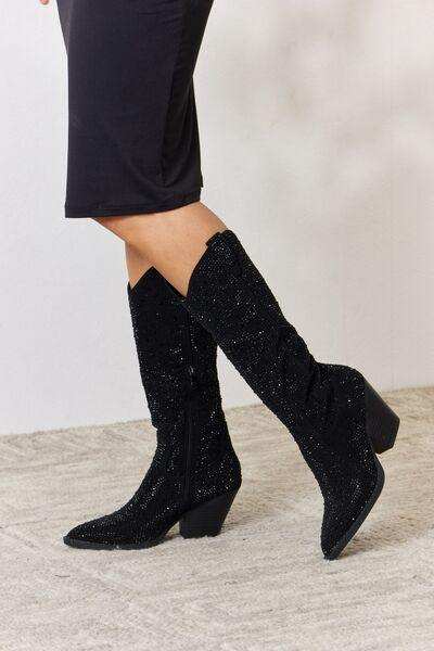 Forever Link Rhinestone Knee High Cowboy Boots - Trendsi - Flyclothing LLC