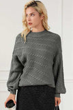 Cable-Knit Mock Neck Dropped Shoulder Sweater - Trendsi - Flyclothing LLC