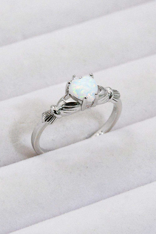 925 Sterling Silver Heart Opal Ring - Trendsi - Flyclothing LLC