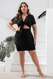 Plus Size Cutout Tie Front Short Sleeve Dress - Trendsi - Flyclothing LLC
