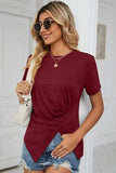 Ruched Round Neck Short Sleeve T-Shirt - Trendsi - Flyclothing LLC