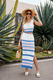 Striped Openwork Cropped Tank and Split Skirt Set - Trendsi - Flyclothing LLC
