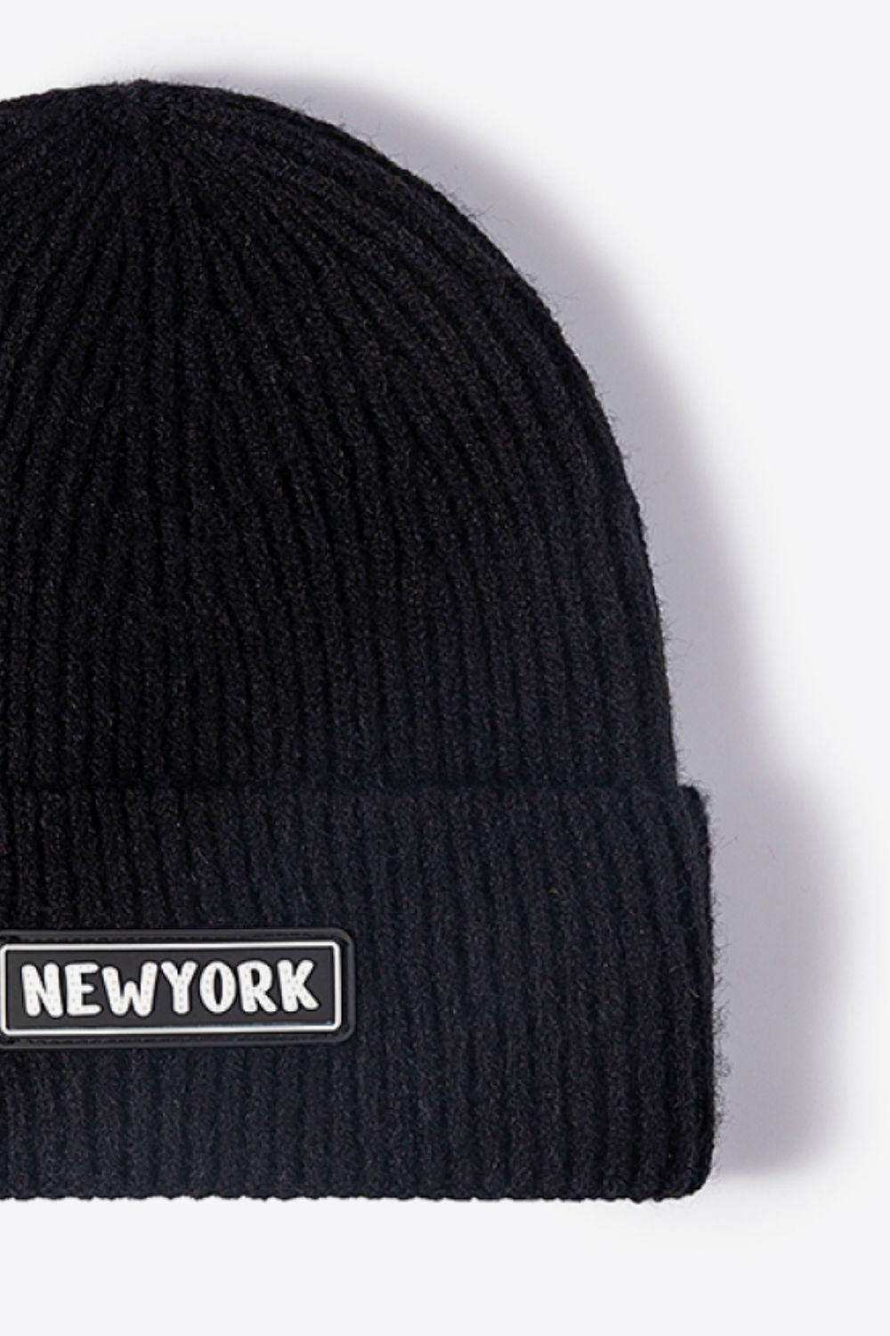 NEWYORK Patch Rib-Knit Cuffed Beanie - Trendsi - Flyclothing LLC