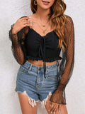 Drawstring Flounce Sleeve Cropped Top - Trendsi - Flyclothing LLC